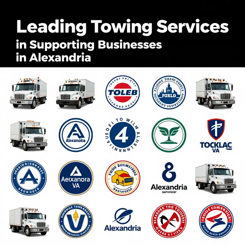 A collection of notable towing service logos representing Alexandria, VA.