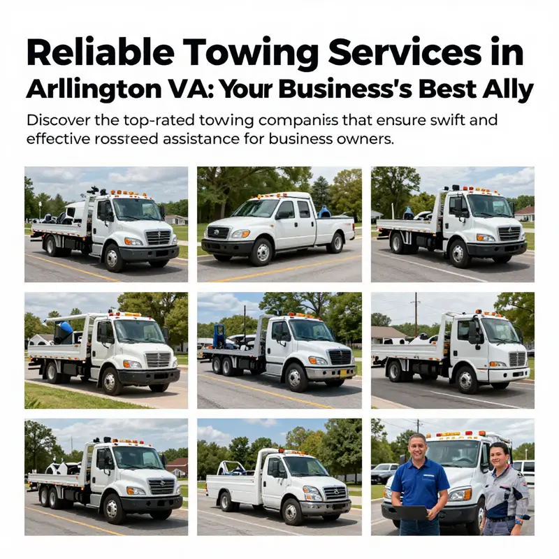 A collage showing various towing services and assistance options available for businesses in Arlington VA.
