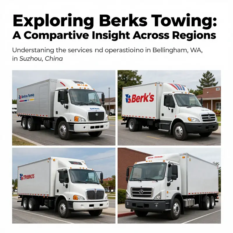 A collage featuring Berk's Towing in Bellingham, WA, and Berks Towing Service in Suzhou, China, showcasing their towing operations.