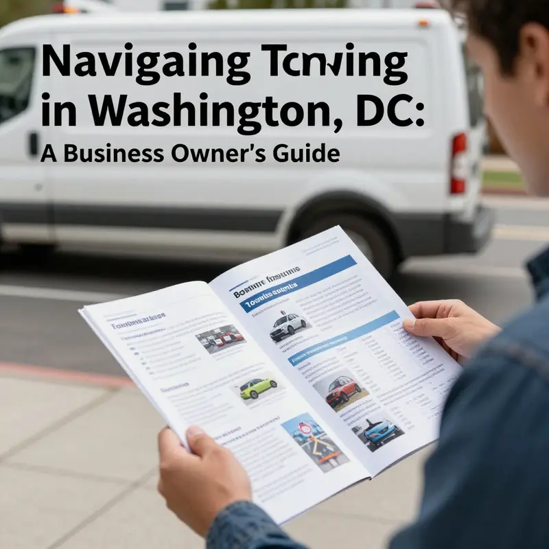 A depiction of diverse towing vehicles in action, reflecting the bustling towing service in Washington, DC.