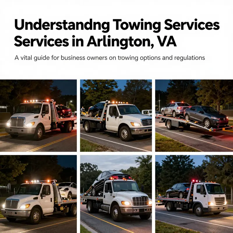 A collage of towing services in Arlington, featuring vehicles assisting in roadside breakdowns.