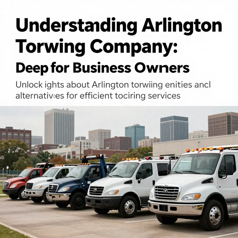 Diverse towing vehicles ready for action against an Arlington urban skyline background.