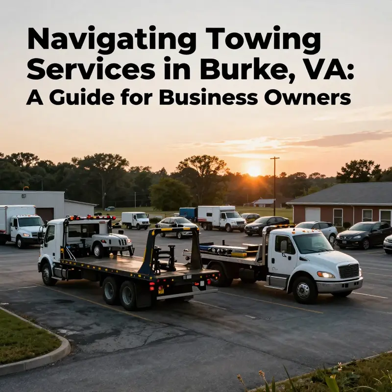 A vibrant towing yard in Burke, VA, showcasing tow trucks ready for service, illustrating the article's focus on towing services.