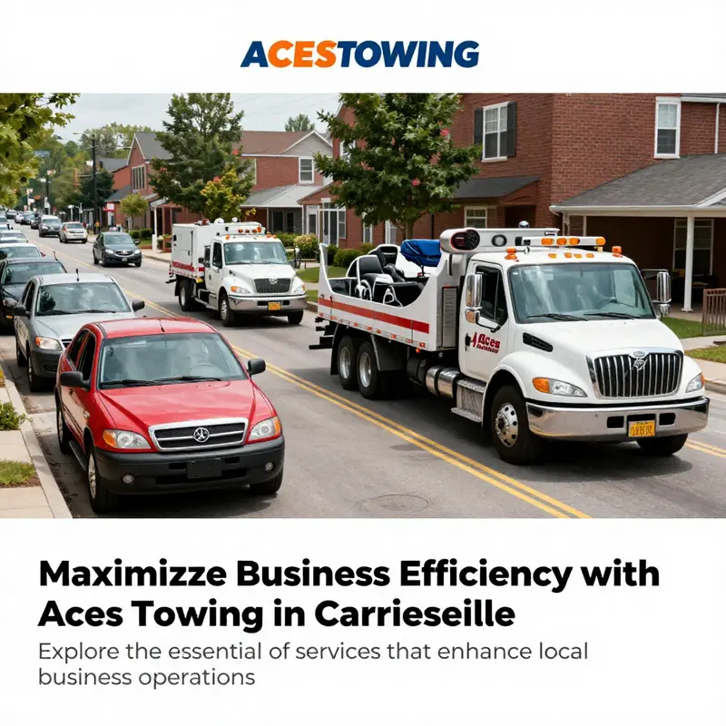 A wide view of Aces Towing vehicles on a busy Charlottesville street, representing the company's dedicated service.