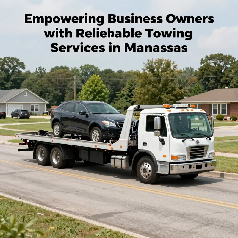 A tow truck actively rescuing a vehicle on the road in Manassas, illustrating fast roadside assistance.