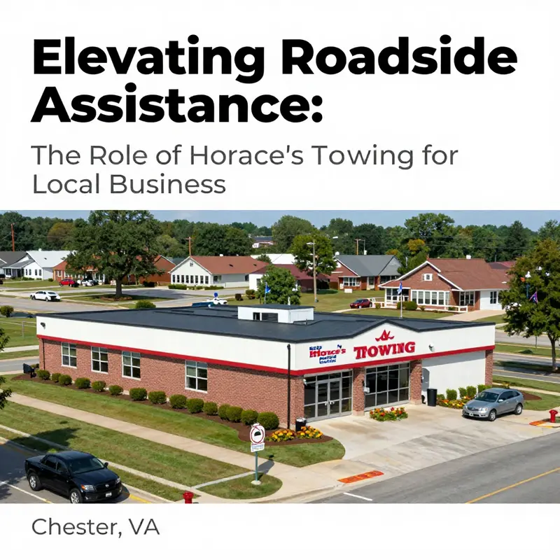 A wide shot of Horace's Towing headquarters in Chester, VA, highlighting its connection to the community.