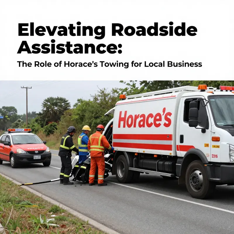 Horace’s Towing truck providing assistance to a vehicle in need on a bustling roadway.