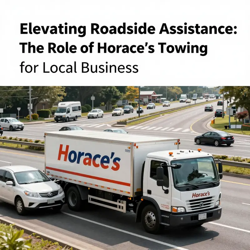 Horace’s Towing truck providing assistance to a vehicle in need on a bustling roadway.