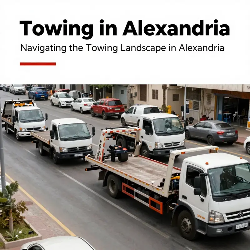 A fleet of various towing vehicles prepared to assist in Alexandria, highlighting the variety of services available.