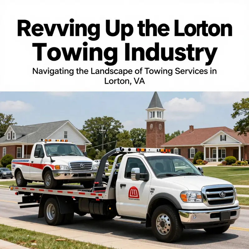 A collage showcasing towing vehicles and notable landmarks in Lorton, VA, symbolizing the city's towing industry.