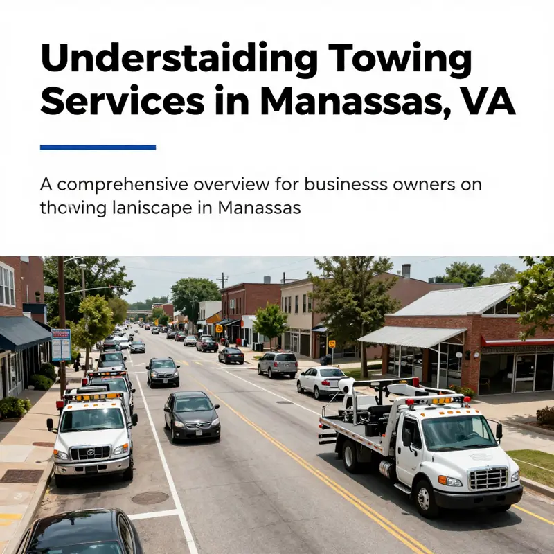 A bustling street in Manassas featuring towing trucks actively engaged in service, showcasing the importance of towing operations.