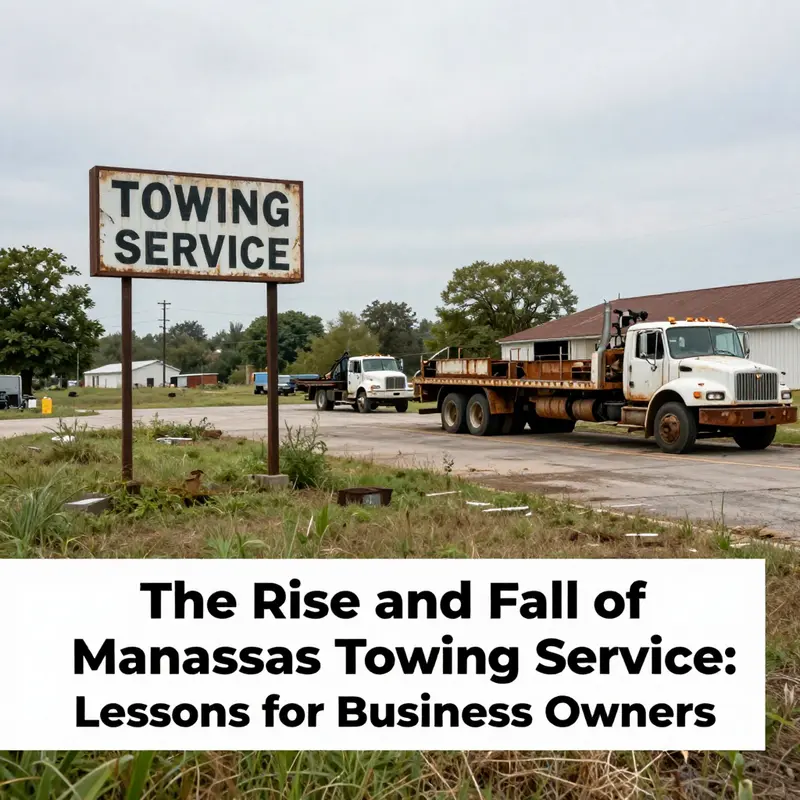 The empty lot of the former Manassas Towing Service, representing the impact of business closure.
