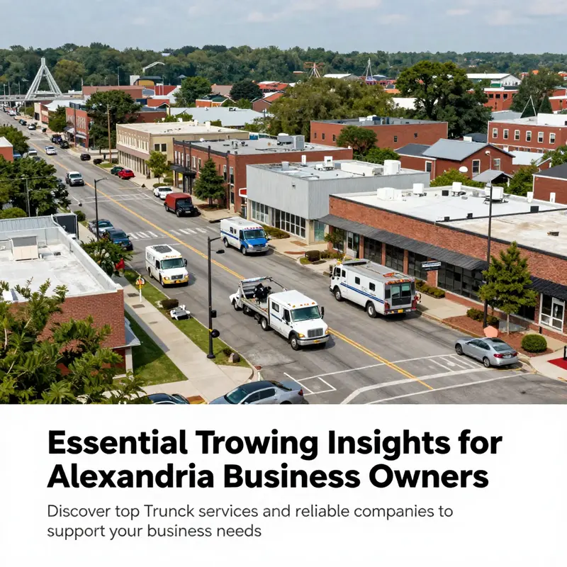 A cityscape of Alexandria, VA, with commercial establishments and clear evidence of towing trucks, symbolizing the local business environment.