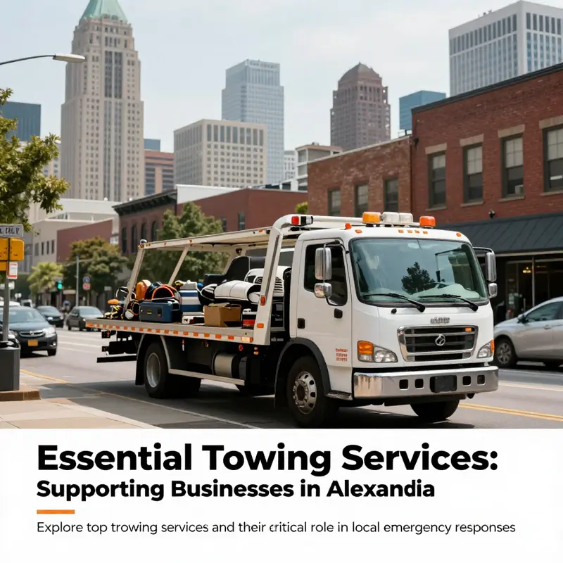A tow truck navigating the streets of Alexandria, emphasizing the local towing services supporting emergency responses.
