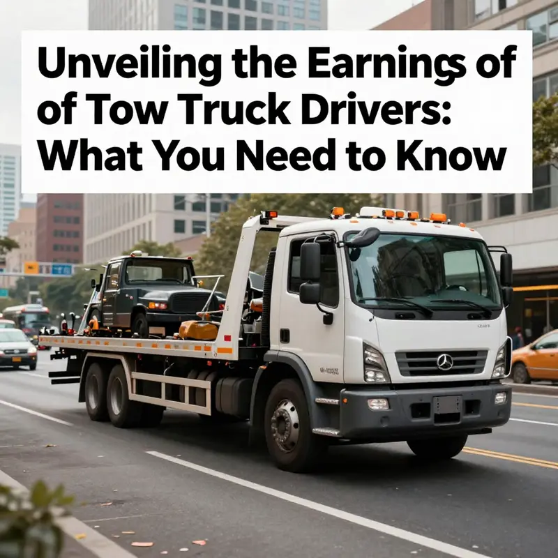 A tow truck on a highway with a cityscape in the background, symbolizing the work of tow truck drivers.