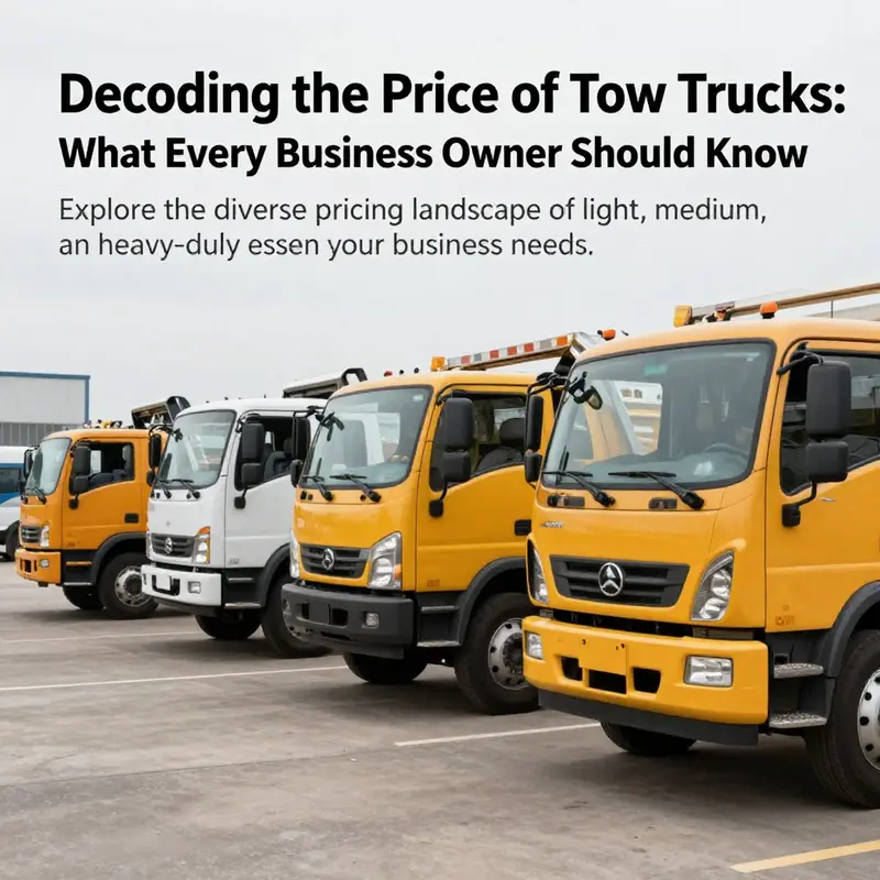 Different types of tow trucks including light, medium, and heavy-duty models lined up in a towing yard, highlighting diversity and utility.