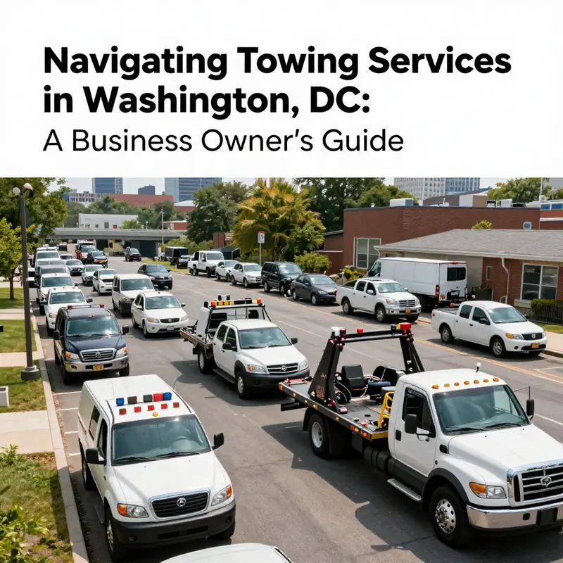 A depiction of diverse towing vehicles in action, reflecting the bustling towing service in Washington, DC.