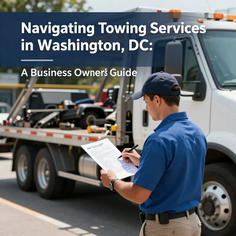 A depiction of diverse towing vehicles in action, reflecting the bustling towing service in Washington, DC.