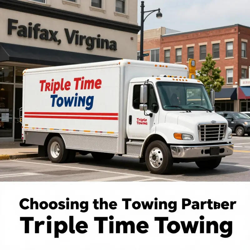 A Triple Time Towing truck ready to assist local businesses in Fairfax.