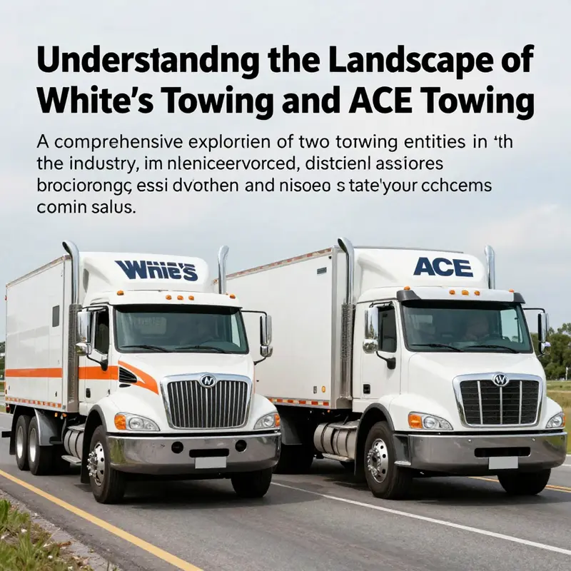 A composite image featuring towing trucks from both White's Towing and ACE Towing, set against a backdrop of an open road.