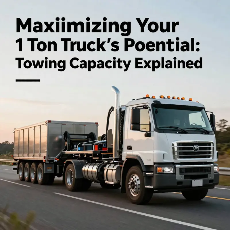 A 1 ton truck demonstrating its towing prowess with a loaded trailer.