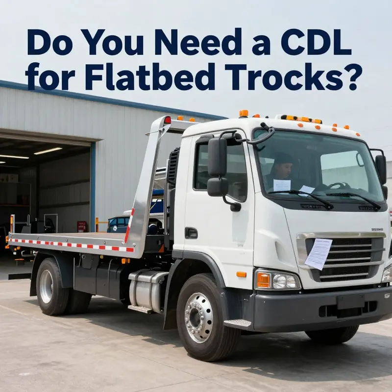 A flatbed tow truck ready for operation, emphasizing the need for proper licensing.