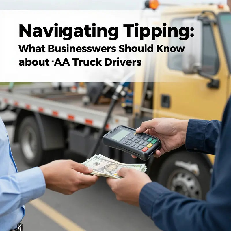 A business owner contemplating the appropriate tip for a tow truck service after a breakdown.