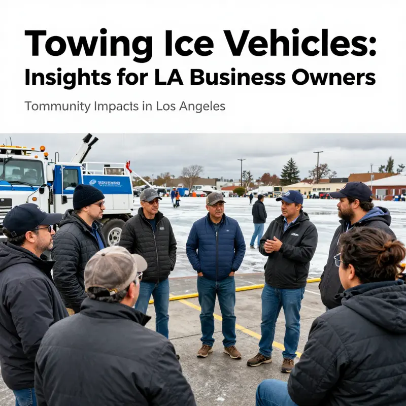 A tow truck driver ensuring safety while towing an ice vehicle in LA.