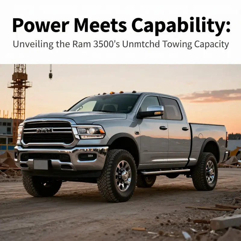 A Ram 3500 truck near a construction site at sunset, symbolizing its towing prowess.
