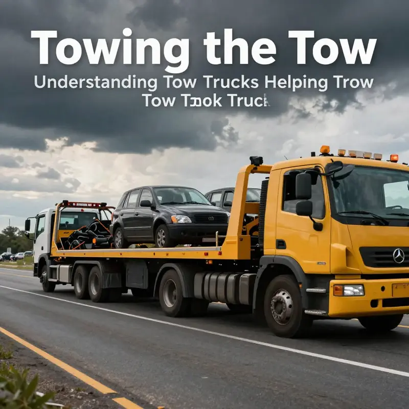 A visually striking representation of two tow trucks, with one towing the other, exemplifying the theme of specialized towing operations.