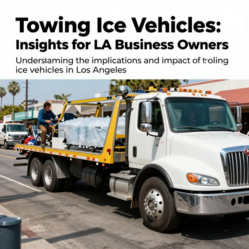 Tow truck in Los Angeles towing an ice vehicle along a busy street.