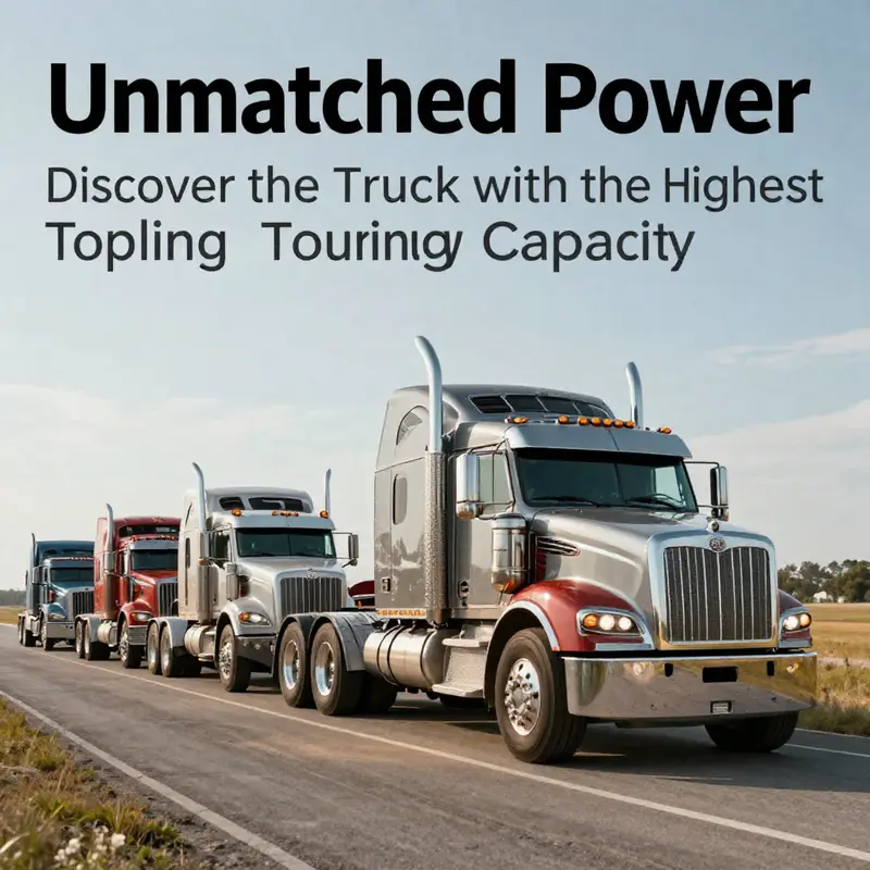 A scene displaying various heavy-duty trucks with the Peterbilt 579 leading, emphasizing superior towing capabilities.