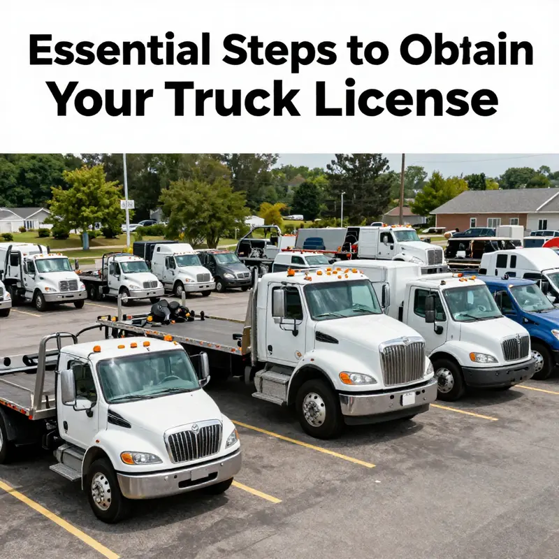Several types of tow trucks parked in a parking lot, representing the various vehicles used in the towing industry.