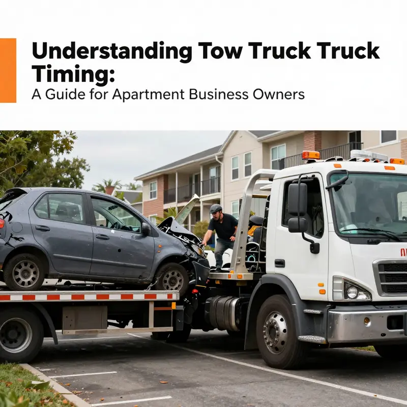 Tow truck ready to respond to parking violations in an apartment complex during business hours.