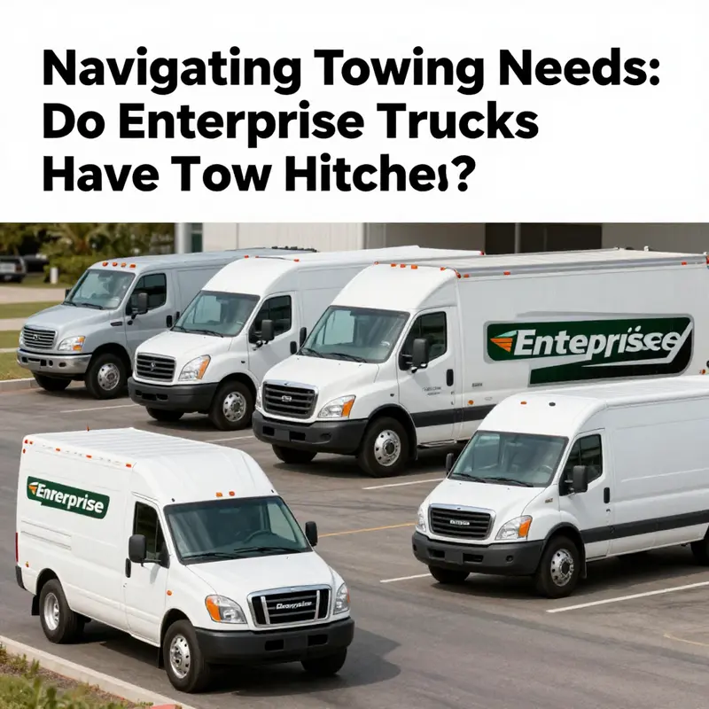 A lineup of Enterprise rental trucks showing different models, including standard and heavy-duty options available for business use.