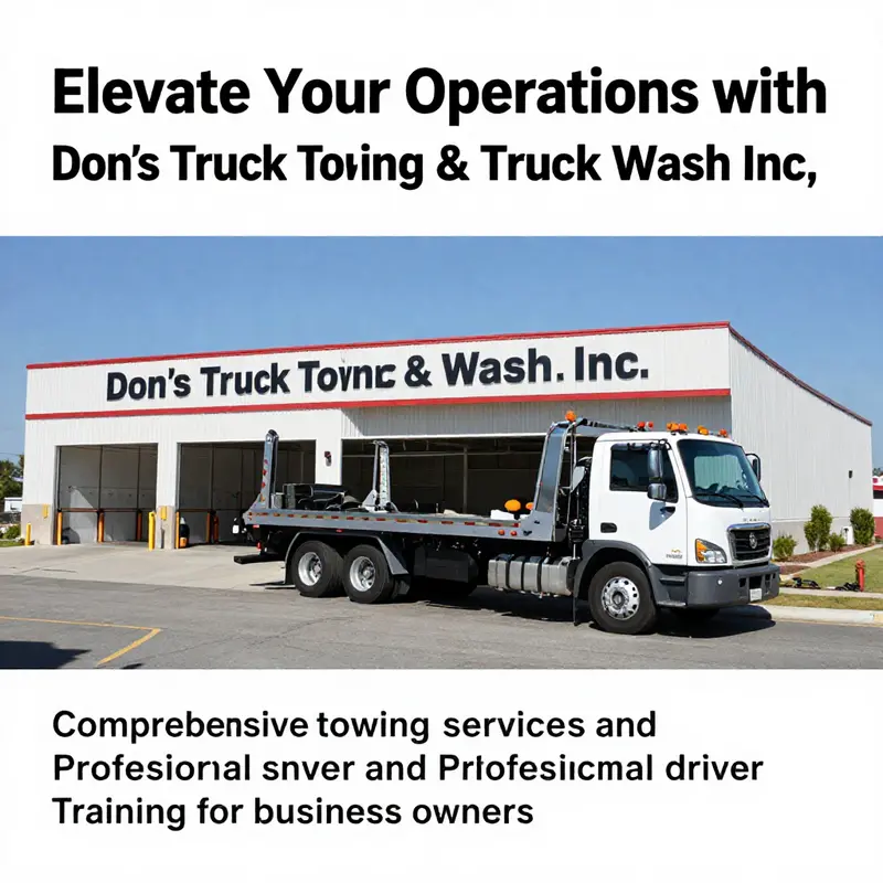 A visual representation of Don's Truck Towing & Truck Wash Inc. with towing vehicles and wash bay.