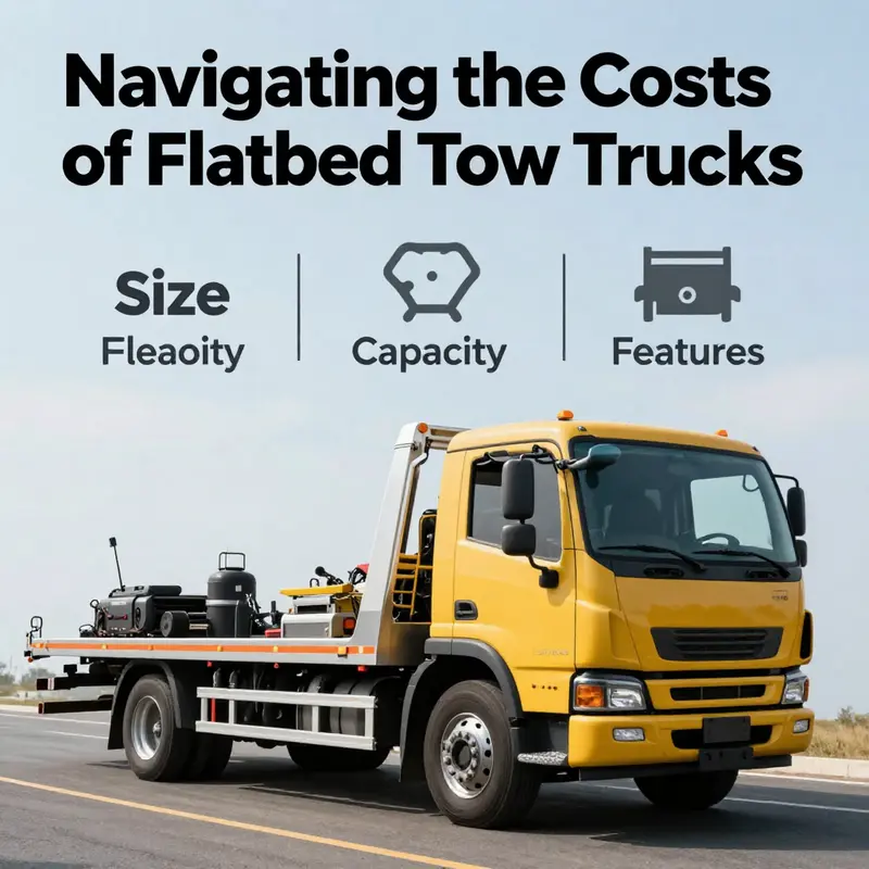 Overview of various flatbed tow trucks illustrating the price ranges for different models.