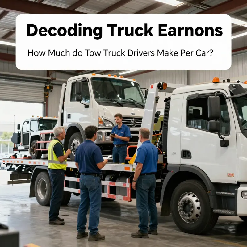 An overview of tow truck drivers at work, illustrating their hourly earnings and daily activities.