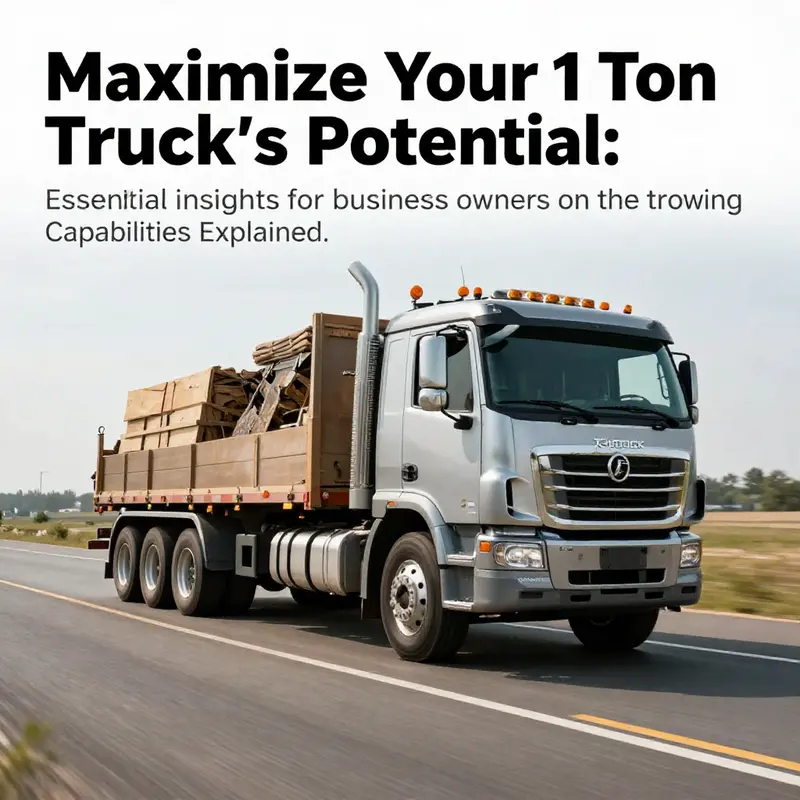 A 1 ton truck driving on a highway, emphasizing its capacity for transporting goods.