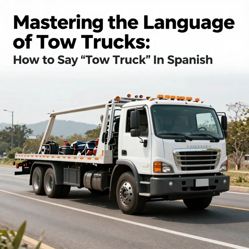 A tow truck driving on a road, symbolizing the focus on towing services and language skills.