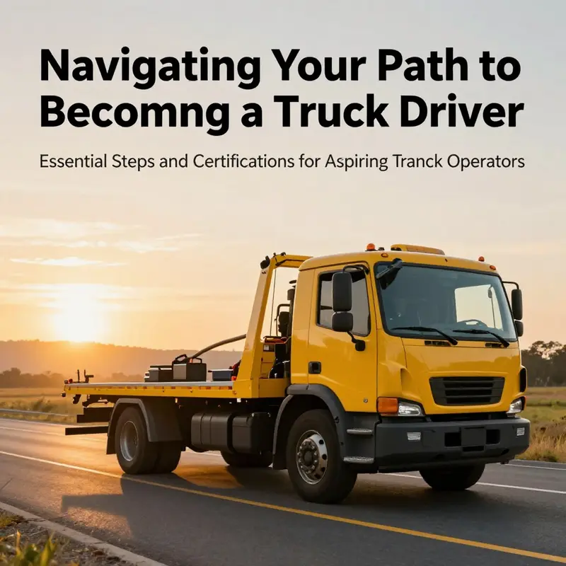 A bright yellow tow truck on a road at sunset, representing career opportunities in towing.