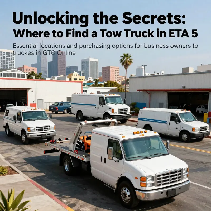 A collection of tow trucks parked in an industrial setting of Los Santos, reflecting the game's vibrant atmosphere.