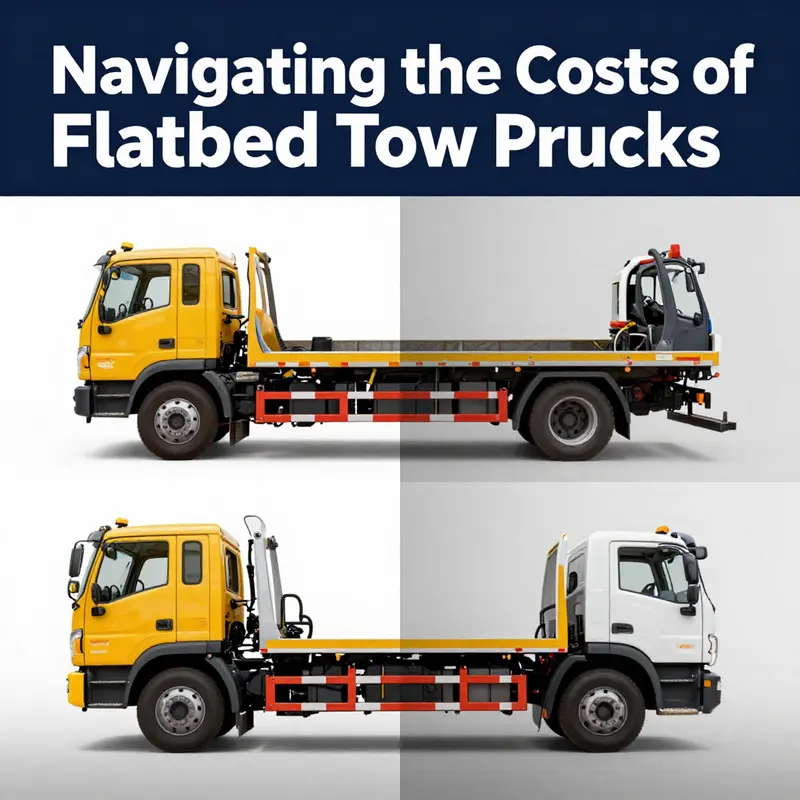 Overview of various flatbed tow trucks illustrating the price ranges for different models.