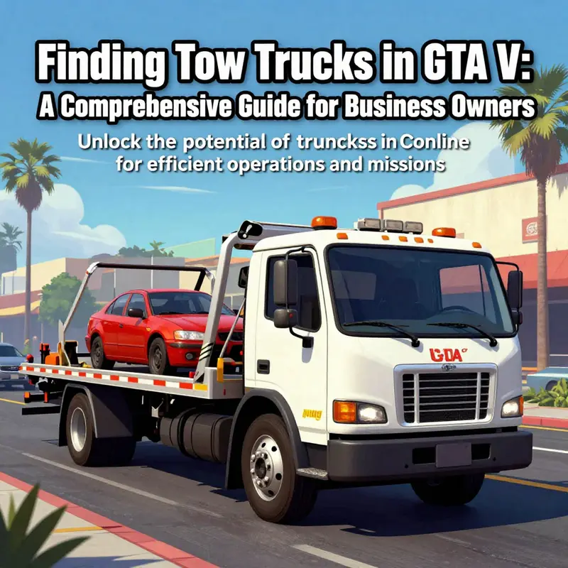 A tow truck prominently featured in Los Santos, showcasing the urban environment of the game.