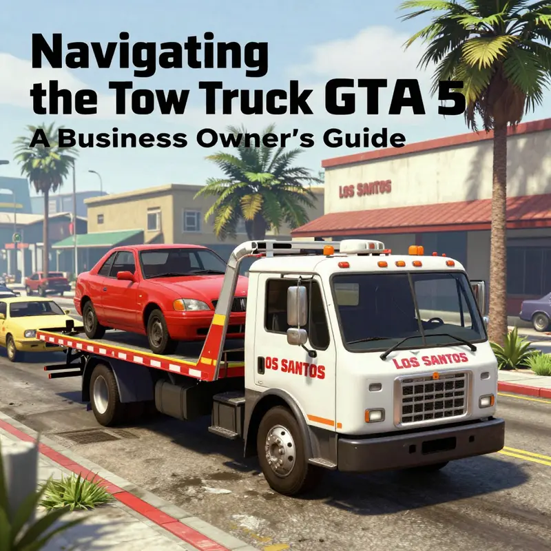 A tow truck actively operating in the bustling streets of Grand Theft Auto 5.