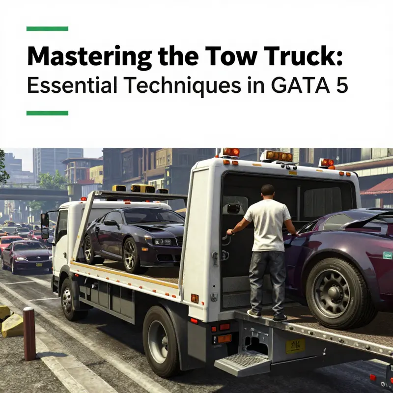 A player prepares to operate a tow truck amidst city traffic.