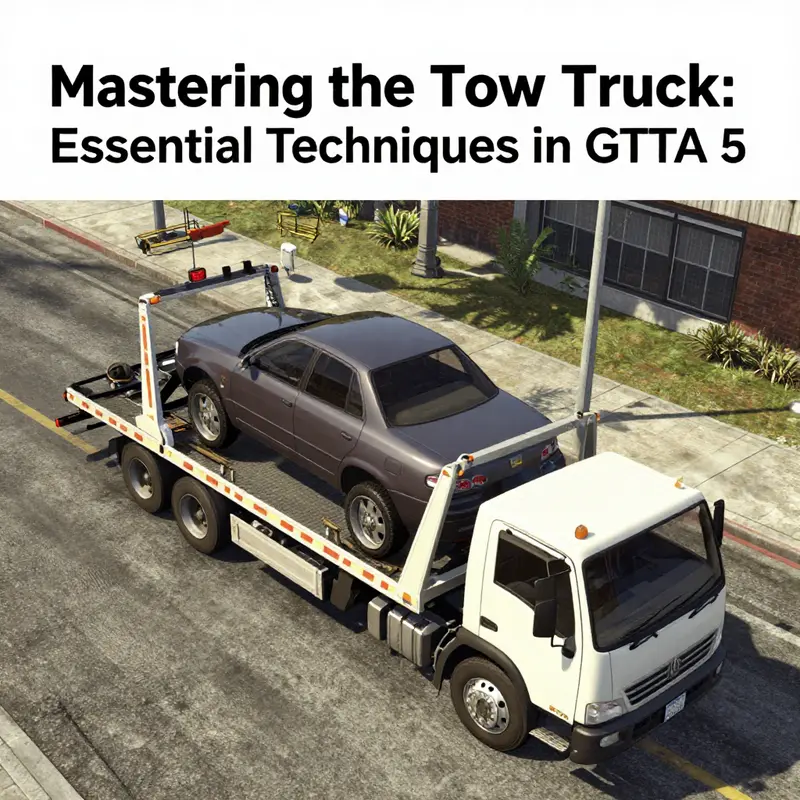 A player prepares to operate a tow truck amidst city traffic.