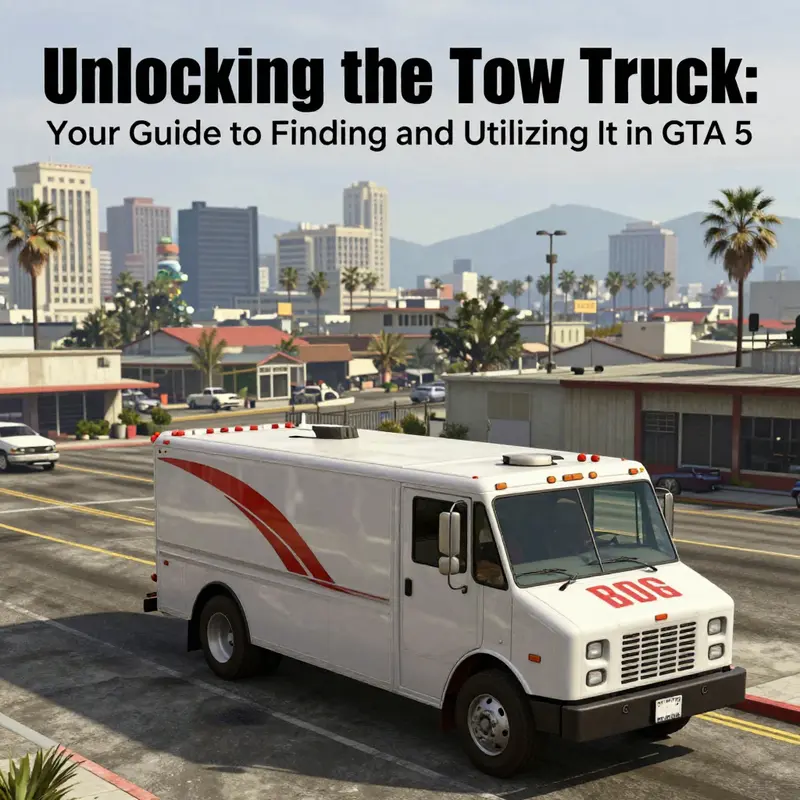 A panoramic view of Los Santos featuring a Tow Truck, highlighting its importance in GTA 5.