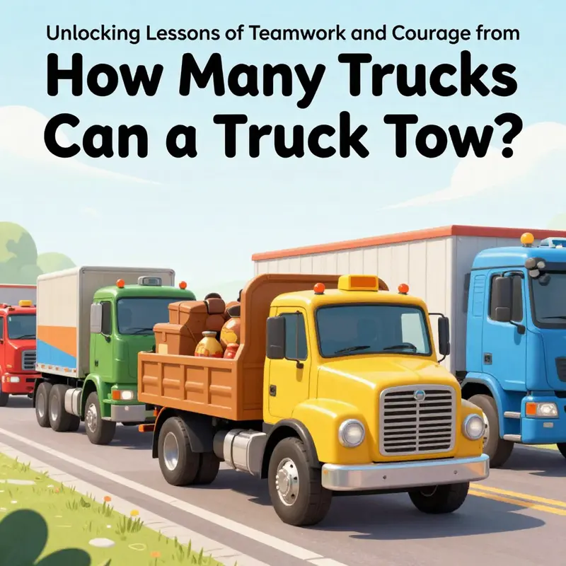 The colorful cover of the book *How Many Trucks Can a Tow Truck Tow?* showing a cheerful tow truck amidst several trucks, evoking curiosity and joy.
