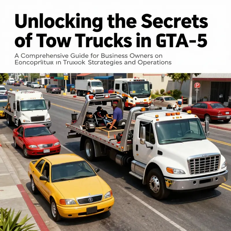 A panoramic view of Los Santos featuring tow trucks amidst the urban environment of GTA 5.